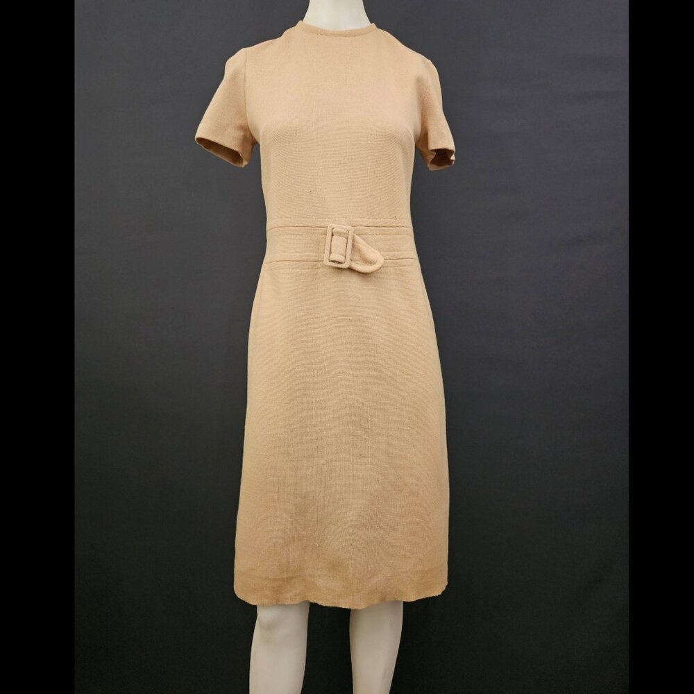 60s Tan Mod Short Sleeve Knit Dress